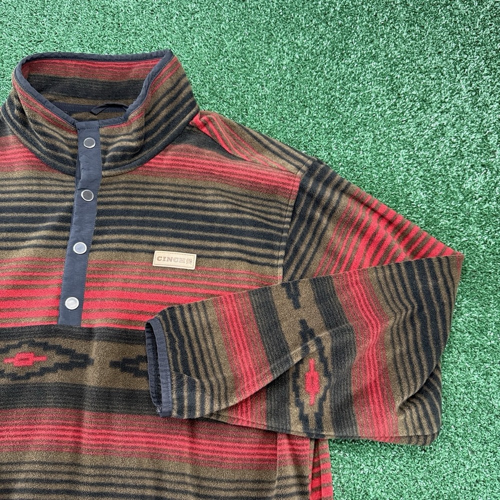 Cinch Mens Large Aztec‎ Polar Fleece Pullover Southwest 1/4 Snap Button Red